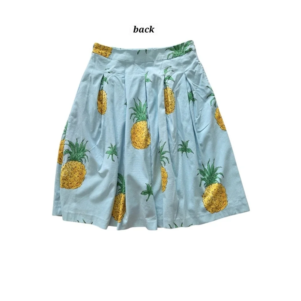 Talbots RSVP Pineapple Pleated Midi Skirt 6 Blue Tropical Cotton A-Line Preppy
